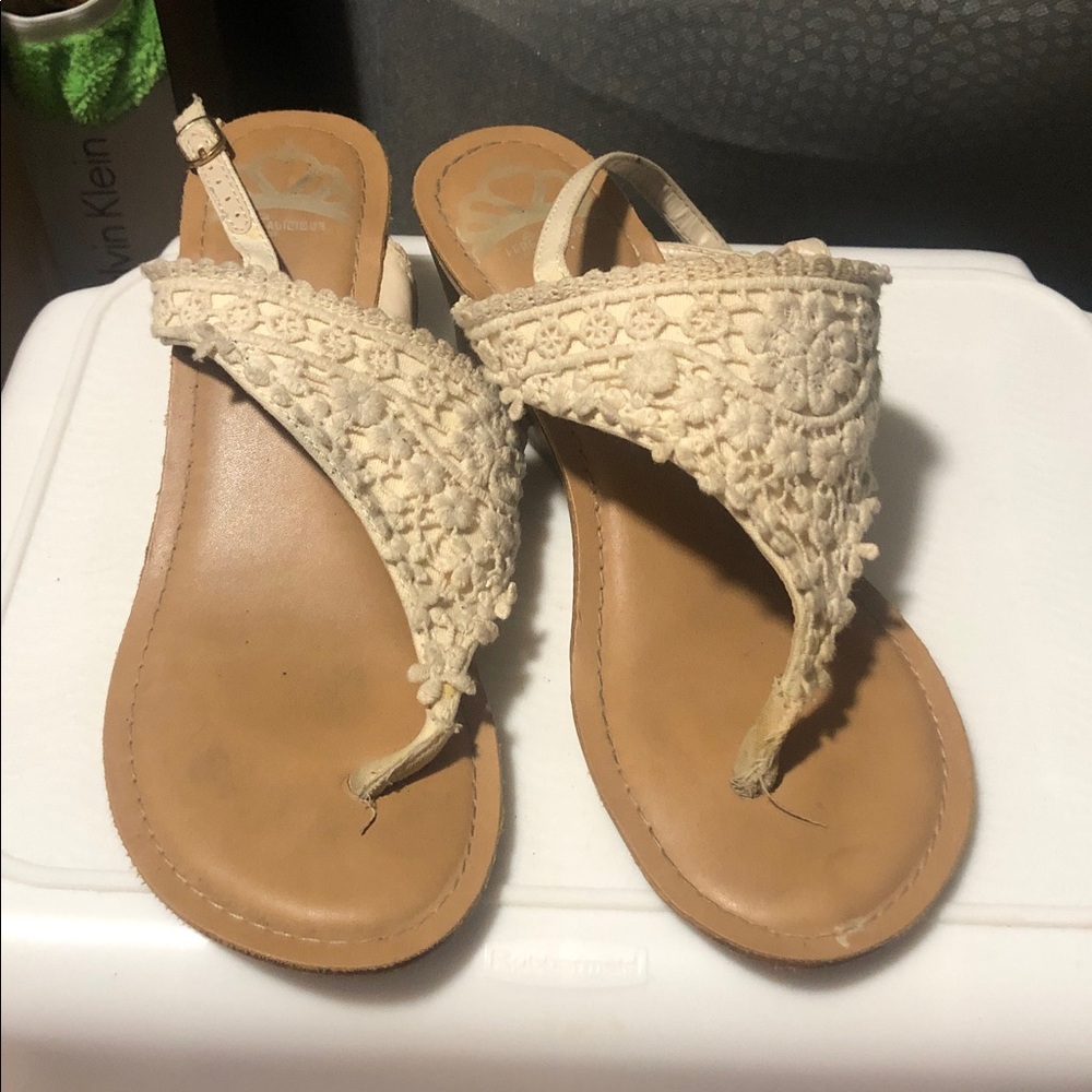 Fergalicious Cream Crochet Sandals